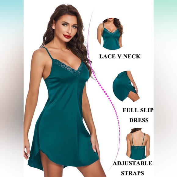 Avidlove Women Lingerie Satin Lace Chemise Nightgown Sexy Full Slips Sleepwear S - Picture 6 of 6